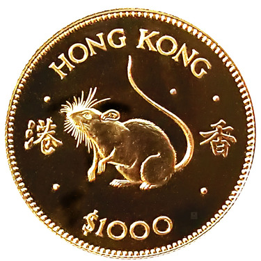 Hong Kong 1000 HKD Lunar Ratte Goldmnze 1984