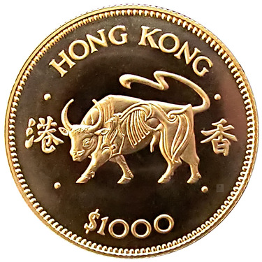 Hong Kong 1000 HKD Lunar Ochse Goldmnze 1985