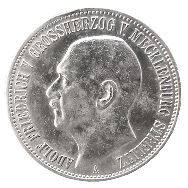 3 Mark Silbermnze Adolf Friedrich V. Mecklenburg Strelitz - 1913- J.92