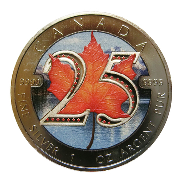 Silbermünze Maple Leaf - 25 Jahre Jubiläum - 1 Unze - coloriert