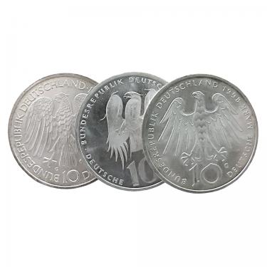10 Mark Gedenkmünzen diverse Jahrgänge 1972 - 1997 - BRD - 9,69 gr. Feinsilber
