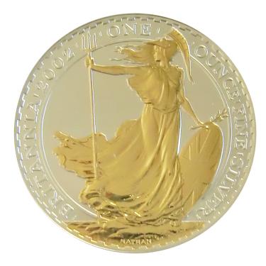 Englische Britannia Silbermünze 2002 - 1 Unze gilded