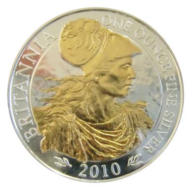 Englische Britannia Silbermünze 2010 - 1 Unze gilded