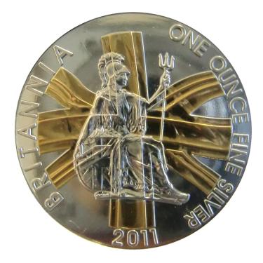 Englische Britannia Silbermünze 2011 - 1 Unze gilded