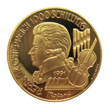 Österreich Goldmünze 1000 Schilling Mozart Zauberflöte 1991 - PP - 16,0 Gr. Feingold