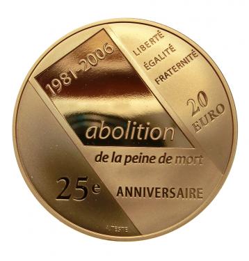 Goldmünze 20 Euro Abschaffung der Todesstrafe, Frankreich 2006