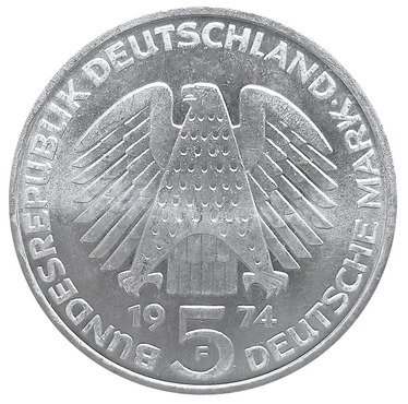 5 Mark Silbermünze 1974 Grundgesetz - J.413