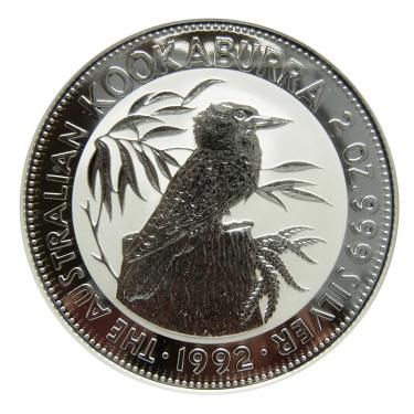 Silbermünze Kookaburra 1992 - 2 Unzen 999 Feinsilber