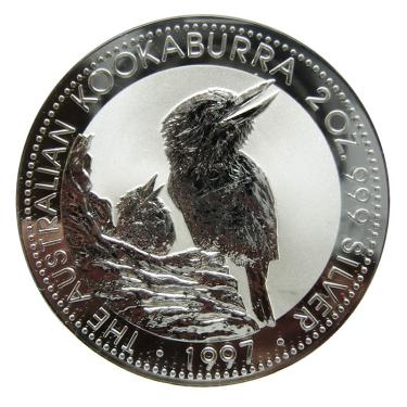 Silbermünze Kookaburra 1997 - 2 Unzen 999 Feinsilber