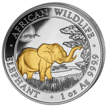 Silbermünze Somalia Elefant 2019 - 1 Unze gilded