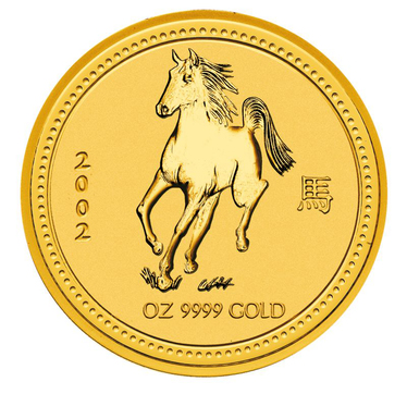 Lunar I Goldmünze Pferd 2002 - 1/4 Unze in polierte Platte