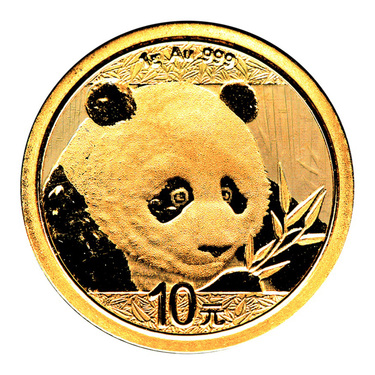 China Panda Goldmünze 10 Yuan 2018 - 1 Gramm in Original-Folie