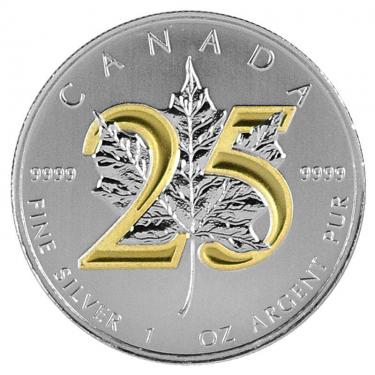 Silbermünze Maple Leaf - 25 Jahre Jubiläum - 1 Unze - Gilded