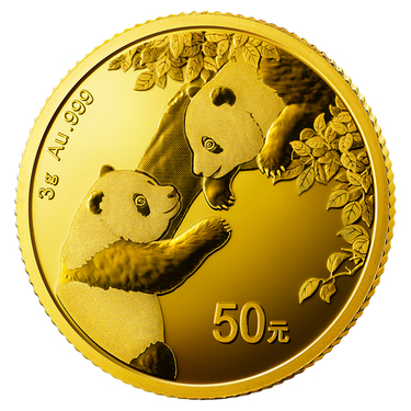 China Panda Goldmünze 50 Yuan 2023 - 3 Gramm in Original-Folie