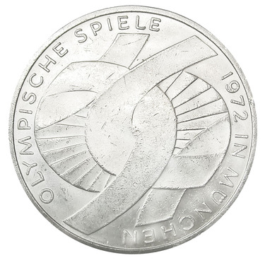 10 Mark Silbermünze 1972 Olympia verschlungene Arme/Ringe - J.402