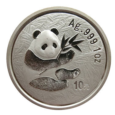 China Panda Silbermünze 2000 - 1 Unze 2. Wahl in Original-Folie mit beschädigter Kapsel