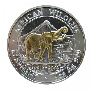 Silbermnze Somalia Elefant 2006 Anniversary- 1 Unze gilded