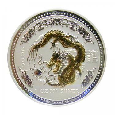 Silbermnze Lunar I Drache 2000 - 1 Unze gilded