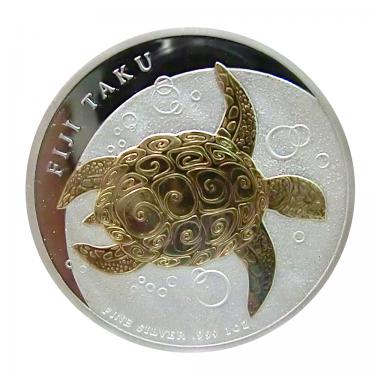 Silbermünze Fiji Taku Schildkröte 2010 - 1 Unze gilded