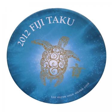 Silbermünze Fiji Taku Schildkröte mit Baby 2012 - 1 Unze gilded