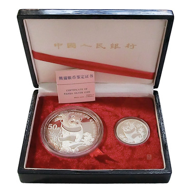 China Panda Silbermünzsatz 1987 - 5 Unzen + 1 Unze - mit Box und COA