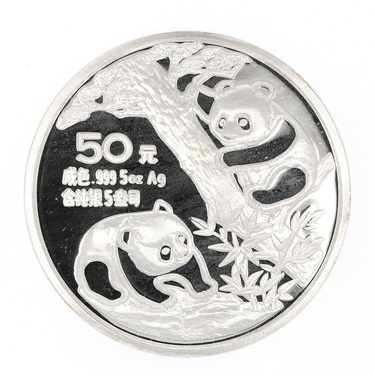 China Panda Silbermünze 1990 - polierte Platte - 5 Unzen in Holzbox