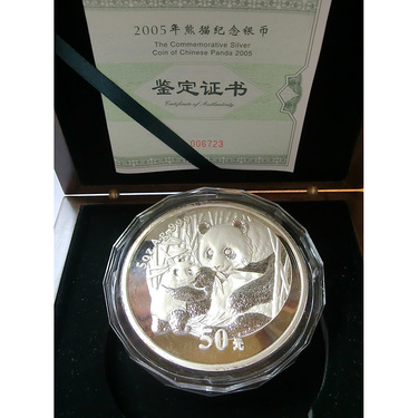 China Panda Silbermünze 2005 - 5 Unzen - PP - mit Zertifikat