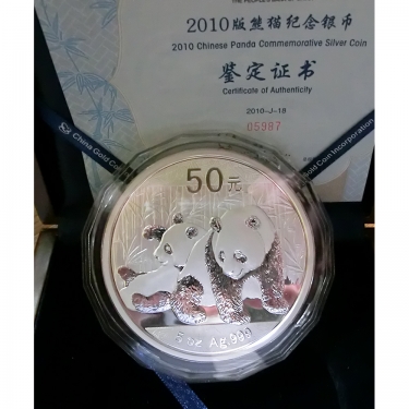 China Panda Silbermünze 2010 - 5 Unzen - PP - mit Zertifikat