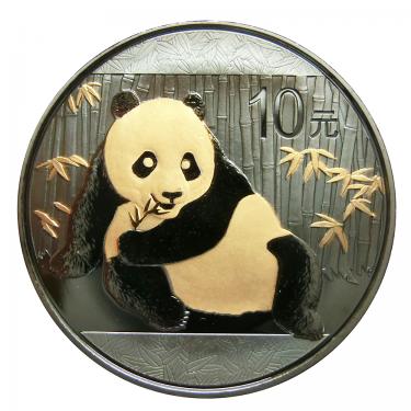 China Panda Silbermünze 2015 - 1 Unze Feinsilber mit Schwarz-Ruthenium und 999er Goldapplikation