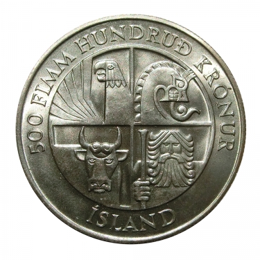 Silbermünze 500 Kronen 1100 Jahre Island