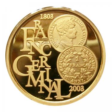 Goldmünze 100 Euro 200 Jahre franz. Münzreform Belgien 2003 PP