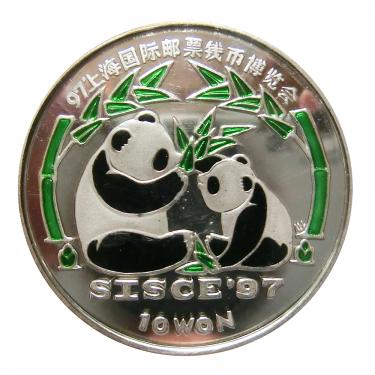 Silbermünze 10 Won Korea Panda 1997 PP - 1 Unze coloriert