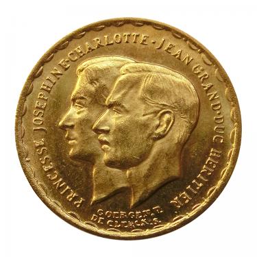 Goldmünze 20 Franc Luxemburg Hochzeit des Großherzogpaars 1953
