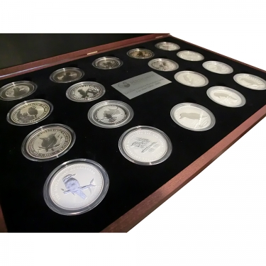 Komplettsatz 18 Münzen Kookaburra Silber 2 Unzen 1992-2009 im Koffer