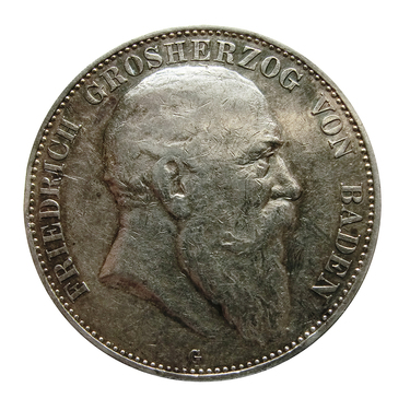 5 Mark Silbermünze Friedrich, Baden 1902-1907 - J.33