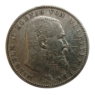 5 Mark Silbermünze Wilhelm II, Würtemberg 1892-1913 - J.176