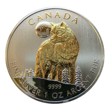 Silbermünze Canada Wolf 2011 - 1 Unze - Gilded