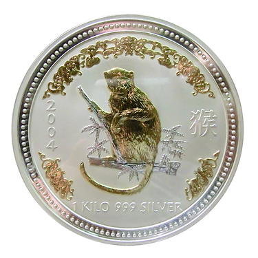 Silbermünze Lunar I Affe 2004 gilded - 1 Kilo 999 Feinsilber
