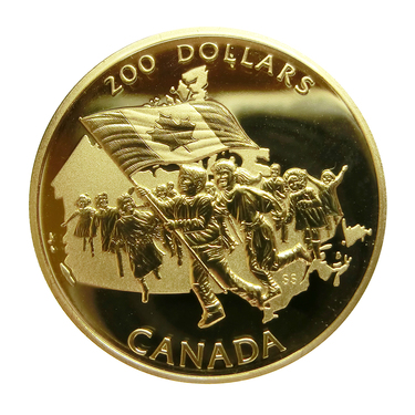 Goldmünze 200 Dollar Canada 1990 Canadische Flagge polierte Platte