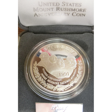 Silbermnze 50 Jahre Mount Rushmore Gedenk - Dollar USA 1991 PP