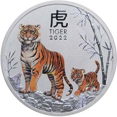 Lunar III Silbermünze Tiger 2022 coloriert - 1 Unze