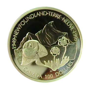 Goldmünze 1/4 Unze 100 Dollar Canada 50. Jahrestag Vereinigung Neufundland mit Kanada 1999 polierte Platte