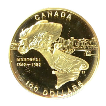 Goldmünze Canada  100 Dollar 350 Jahre Montreal 1992 ohne Etui ohne Zertifikat