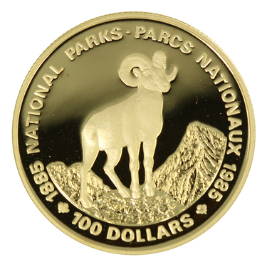 Goldmünze  100 Dollar Canada 1985 Mountain Sheep mit Etui und Zertifikat