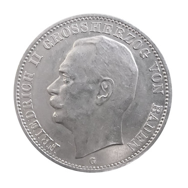 3 Mark Silbermünze Friedrich II, Baden 1908-1915 - J.39