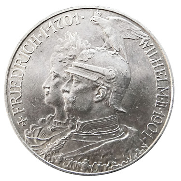 5 Mark Silbermnze Wilhelm II, 200 Jahre Knigreich Preuen 1901 - J.106