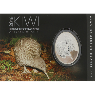 Silbermünze Neuseeland Großer Fleckenkiwi 2016 im Blister - 1 Unze 999 Feinsilber