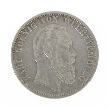 5 Mark Silbermünze  Karl, Württemberg 1874-1888 - J.173