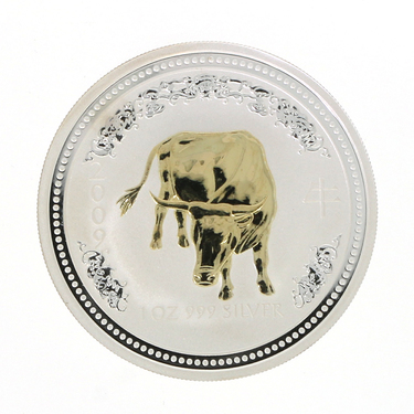 Silbermünze Lunar I Ochse 2009 - 1 Unze gilded