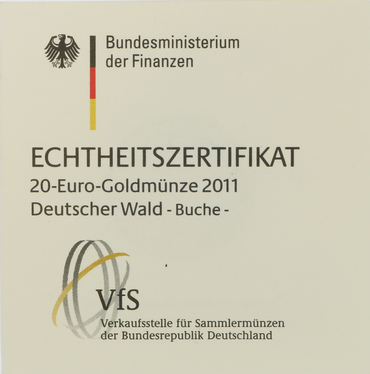 Zertifikat für Deutscher Wald Buche 2011 - 20 Euro